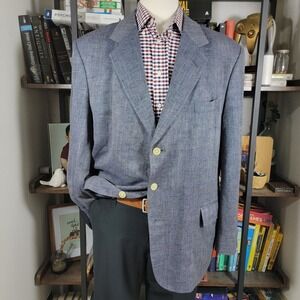 VTG Boston Traders Men's Sport Coat Blazer Two Button Blue Gray 100% SILK Sz 46R
